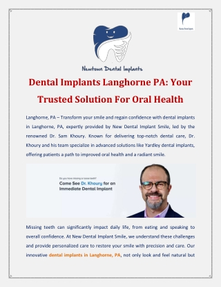 Dental Implants Langhorne PA Your Trusted Solution For Oral Health