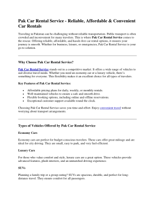 Pak Car Rental Servic islamabad