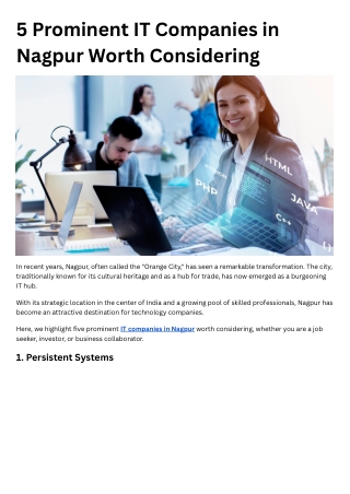 5 Prominent IT Companies in Nagpur Worth Considering