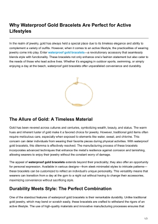 Why Waterproof Gold Bracelets Are Perfect for Active Lifestyles