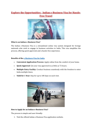 Explore the Opportunities - Indian e-Business Visa for Hassle-Free Travel