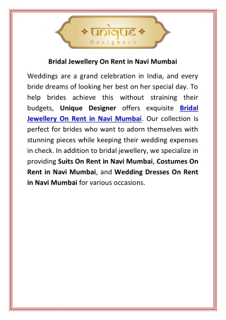 Bridal Jewellery On Rent in Navi Mumbai