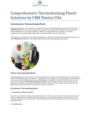 Thermoforming Plastic Solutions by CBM Plastics