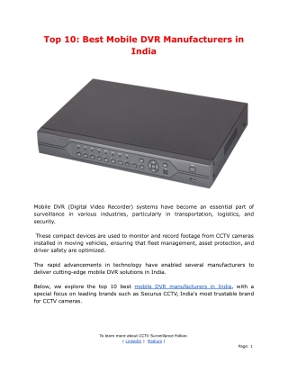 Top 10 : Best Mobile DVR Manufacturers in India