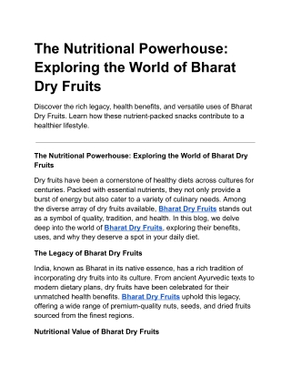 The Nutritional Powerhouse: Exploring the World of Bharat Dry Fruits