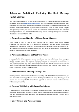 Relaxation Redefined_ Exploring the Best Massage Home Service.docx