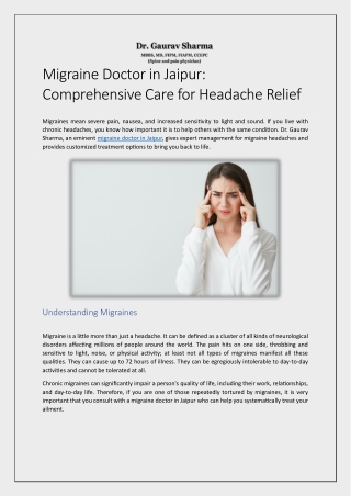 Migraine Doctor in Jaipur: Comprehensive Care for Headache Relief
