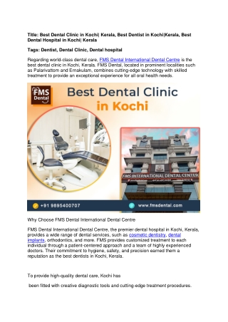 Best Dental Clinic in Kochi| Kerala