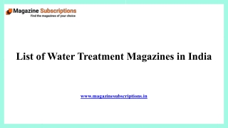 List of Water Treatment Magazines in India