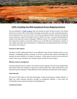 LETEL Providing You With Exceptional Drone Mapping Solutions