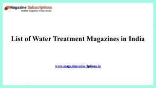 List of Water Treatment Magazines in India