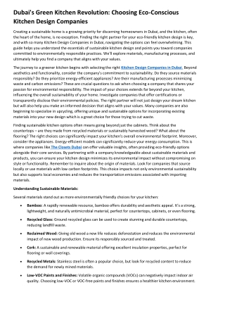 Dubai's Green Kitchen Revolution Choosing Eco-Conscious Kitchen Design Companies