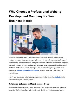 Why Choose a Professional Website Development Company for Your Business Needs