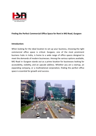 Finding the Perfect Commercial Office Space for Rent in MG Road, Gurgaon