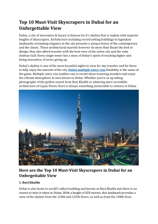 Top 10 Must-Visit Skyscrapers in Dubai for an Unforgettable View