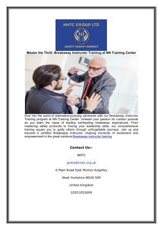 Master the Thrill: Breakaway Instructor Training at NN Training Center