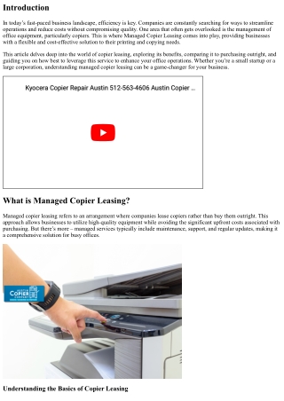 Managed Copier Leasing: Streamlining Your Office Operations