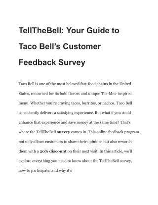 TellTheBell – Get 20% Off – Taco Bell Survey