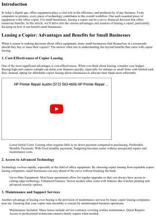 Leasing a Copier: Advantages and Benefits for Small Businesses