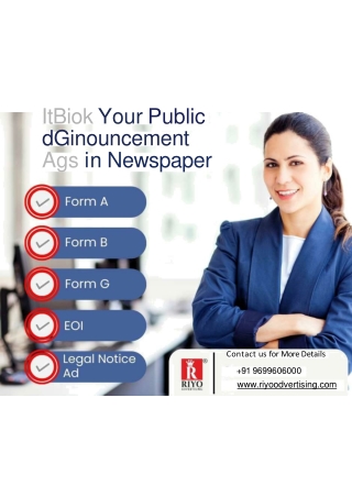 Book All Types Of Legal/Public Notice Ads In Newspaper