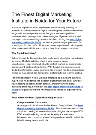 The Finest Digital Marketing Institute in Noida for Your Future