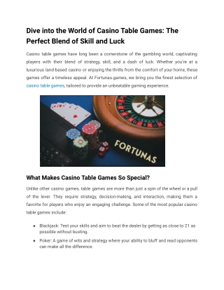 Dive into the World of Casino Table Games_ The Perfect Blend of Skill and Luck