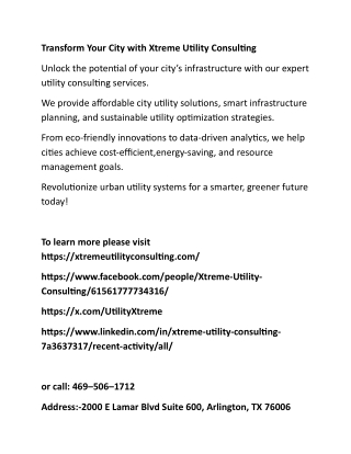Transform Your City with Xtreme Utility Consulting