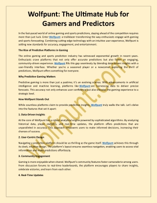 Wolfpunt The Ultimate Hub for Gamers and Predictors