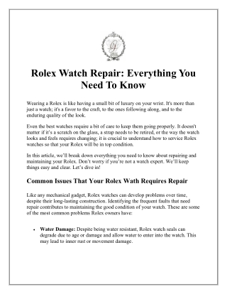 Rolex Watch Repair: Everything You Need To Know