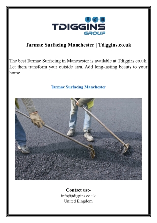 Tarmac Surfacing Manchester  Tdiggins.co.uk