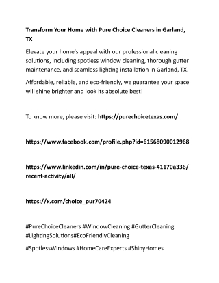 Transform Your Home with Pure Choice Cleaners in Garland, TX