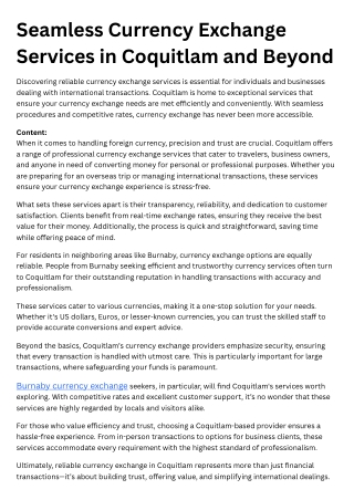 Seamless Currency Exchange Services in Coquitlam and Beyond