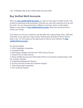 Top 15 Reliable Sites to Buy Verified Skrill Accounts 2025