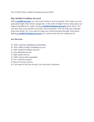 Top 10 Site To Buy, Verified Coinbase Account 2025
