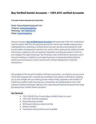 The Rapid Service Site To Buy Verified Gemini Accounts In 2025