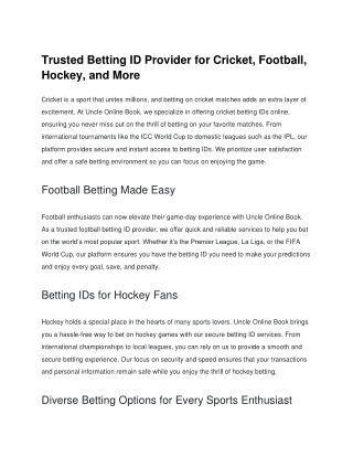 Trusted Betting ID Provider for Cricket, Football, Hockey, and More