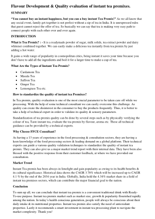 Flavour Development & Quality evaluation of instant tea premixes