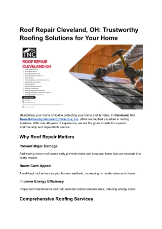 Roof Repair Cleveland, OH: Trustworthy Roofing Solutions for Your Home