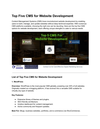 Top Five CMS for Website Development