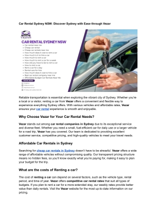 Car Rental Sydney NSW