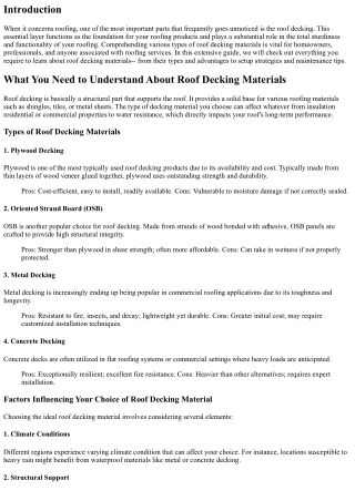 What You Need to Understand About Roof Decking Products