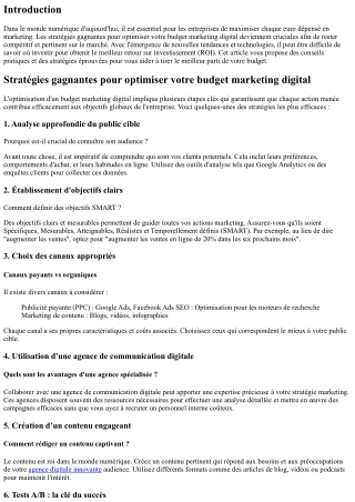 “Stratégies gagnantes pour optimiser votre budget marketing digital“