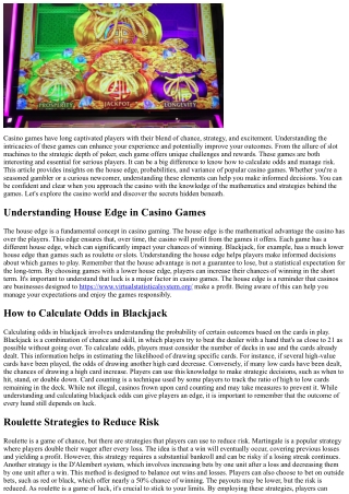 Casino Game Probabilities: A Guide to Smart Betting - Mastering the Odds for Inf