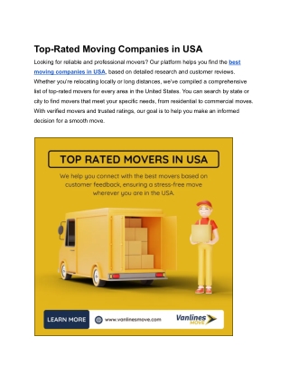 Top-Rated Moving Companies in USA