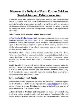 Discover the Delight of Fresh Kosher Chicken Sandwiches and Kebabs near You