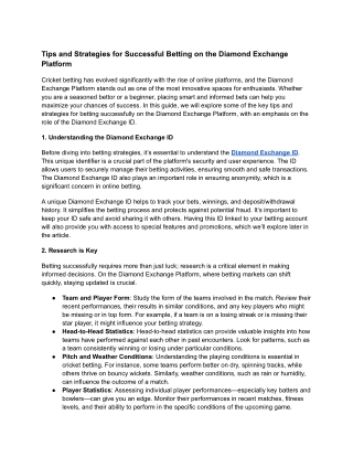 Tips and Strategies for Successful Betting on the Diamond Exchange Platform