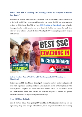What Does SSC Coaching In Chandigarh Do To Prepare Students For Tests?