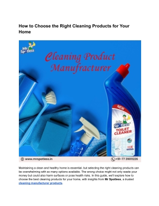 How to Choose the Right Cleaning Products for Your home