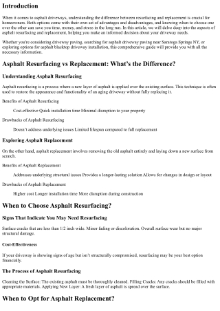 “Asphalt Resurfacing vs Replacement: When Is Each Necessary?”
