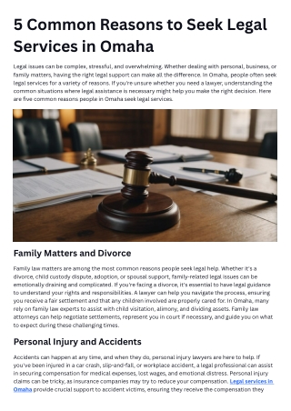 5 Common Reasons to Seek Legal Services in Omaha